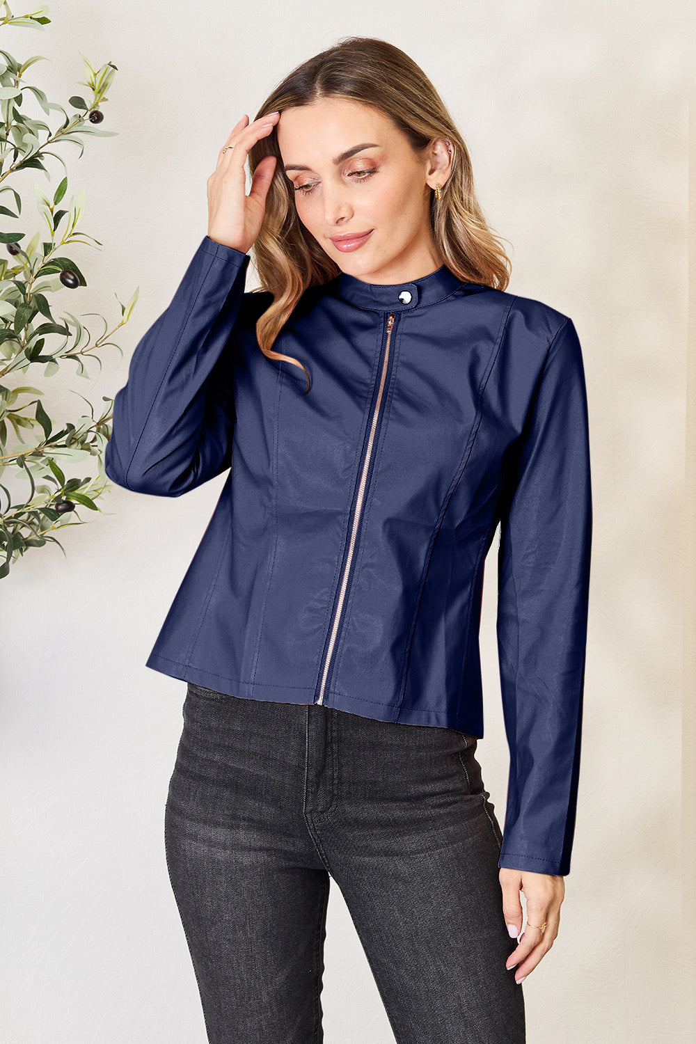 Buy navy Mock Neck Zip Up Jacket