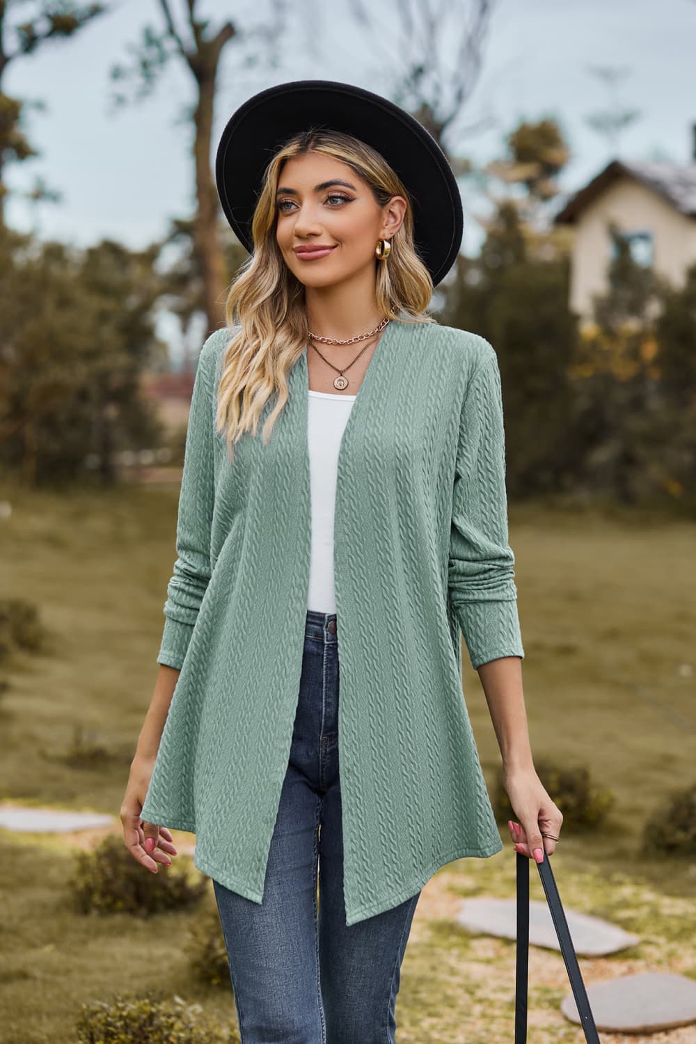 Buy sage Open Front Long Sleeve Cardigan