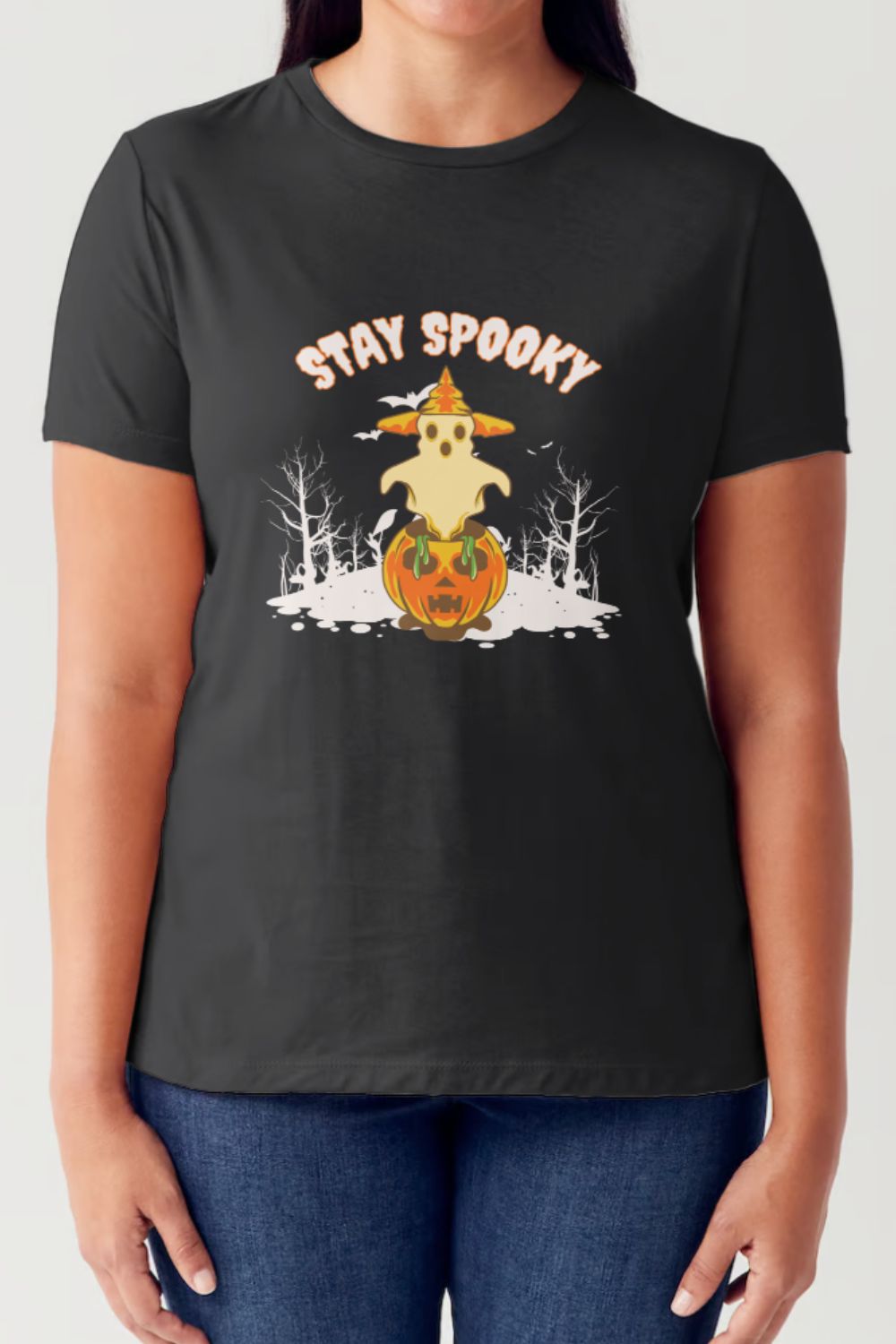 Buy black Simply Love Full Size STAY SPOOKY Graphic Round Neck Short Sleeve Tubular T-Shirt