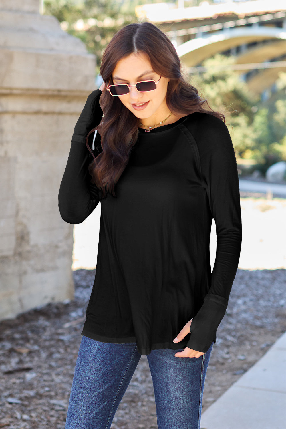 Buy black Basic Bae Full Size Round Neck Long Sleeve T-Shirt