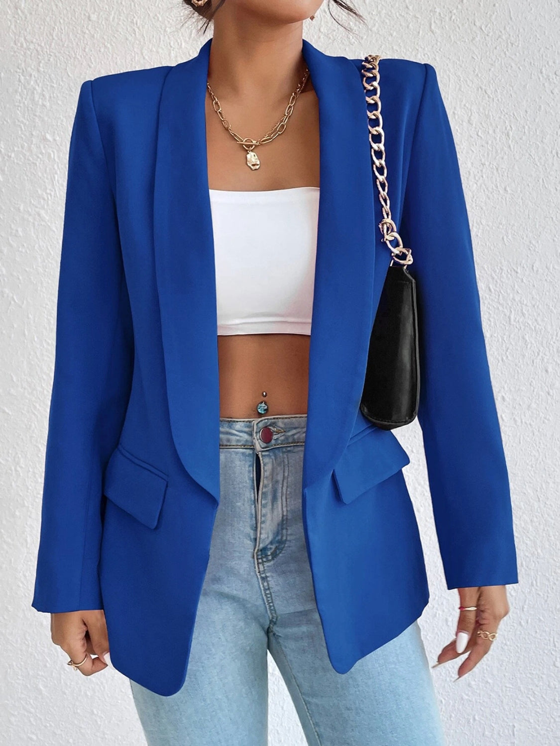 Buy royal-blue Shawl Collar Long Sleeve Blazer