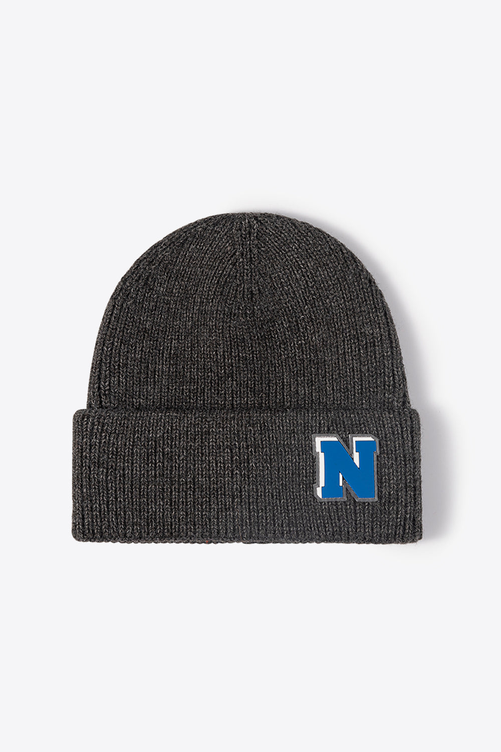 Buy dark-gray Letter N Patch Cuffed Knit Beanie