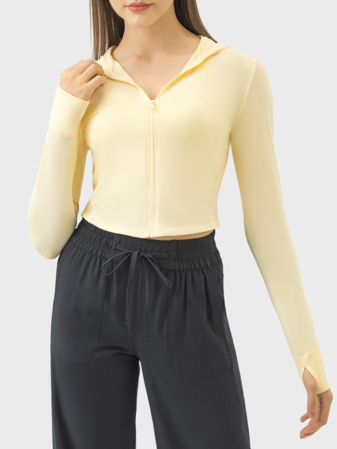 Buy light-yellow Millennia Zip Up Hooded Long Sleeve Active Outerwear