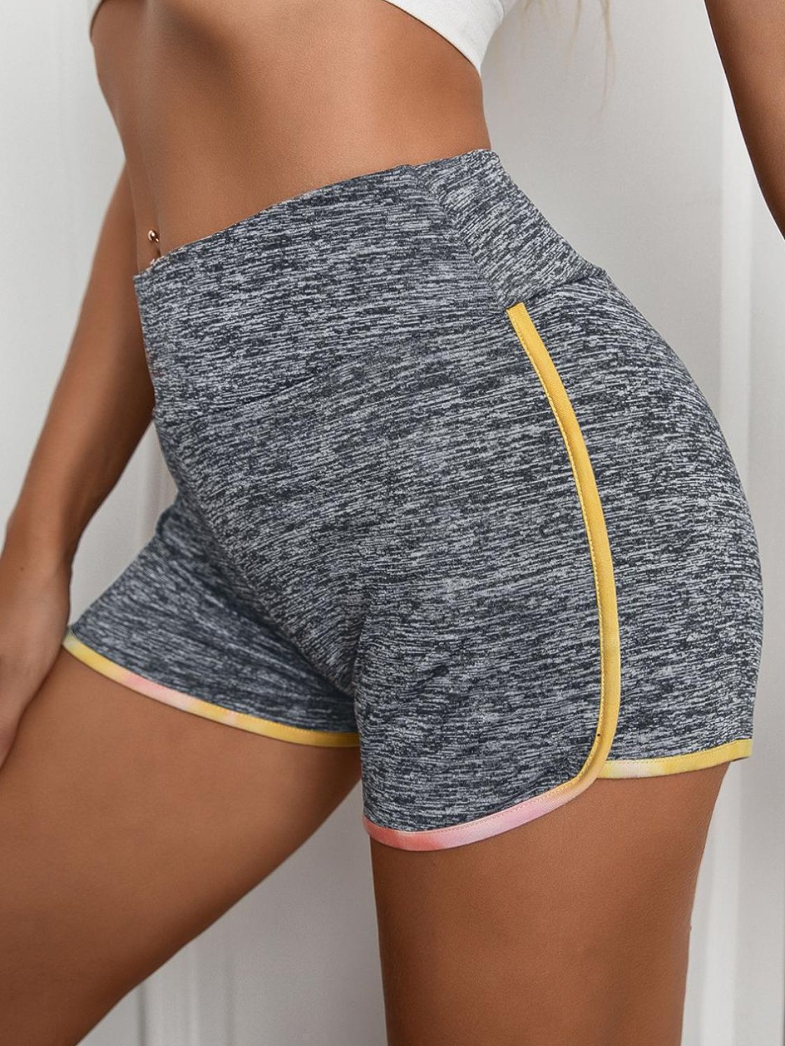 Buy gray-dawn Ivy Lane Heathered Wide Waistband Shorts