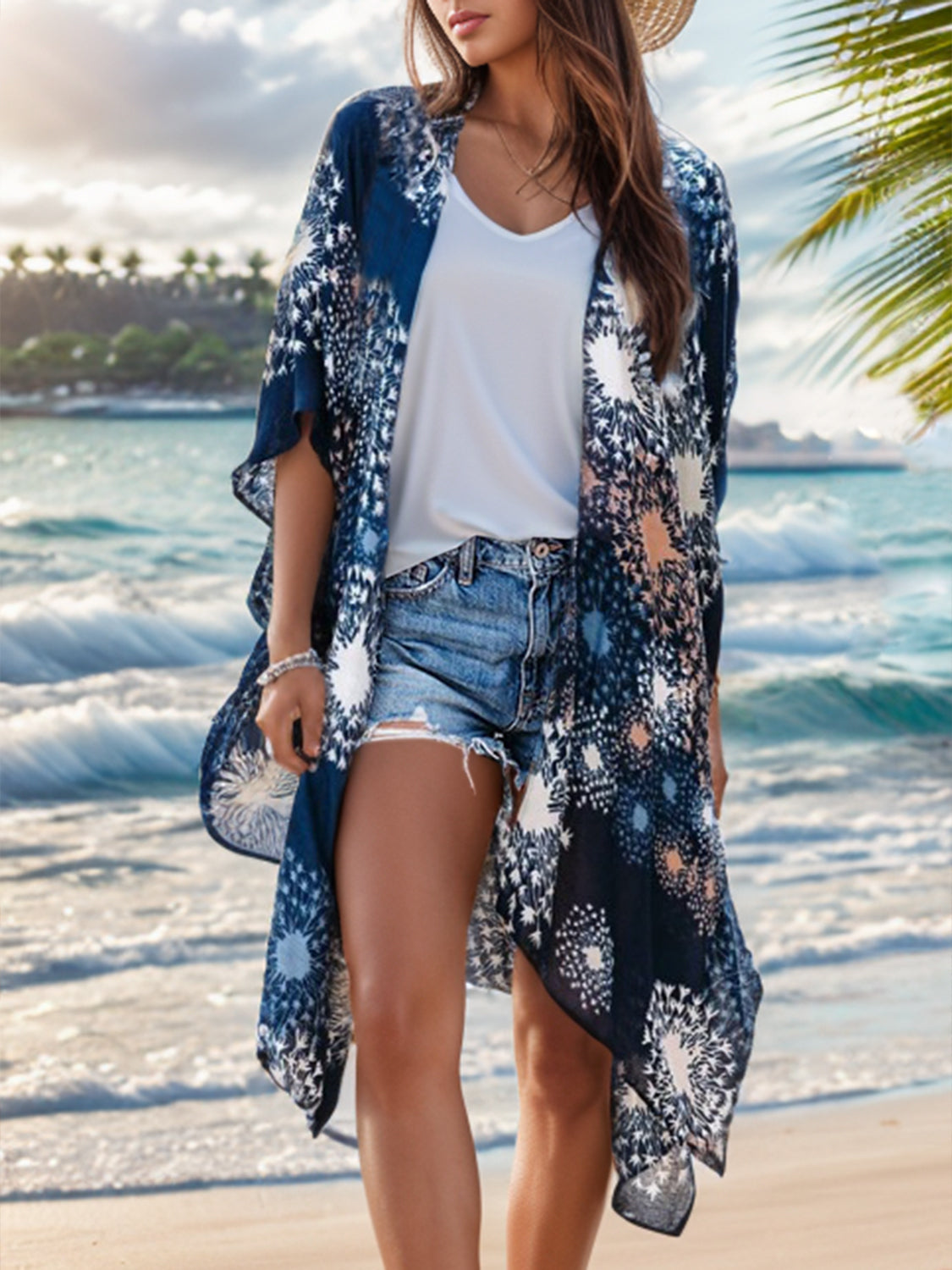 Buy dark-blue Lovelet Printed Open Front Cover-Up