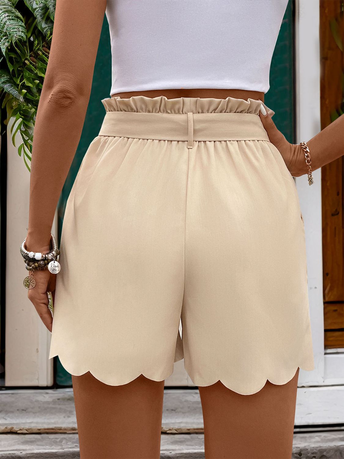 Perfee Frill Tied Shorts with Pockets