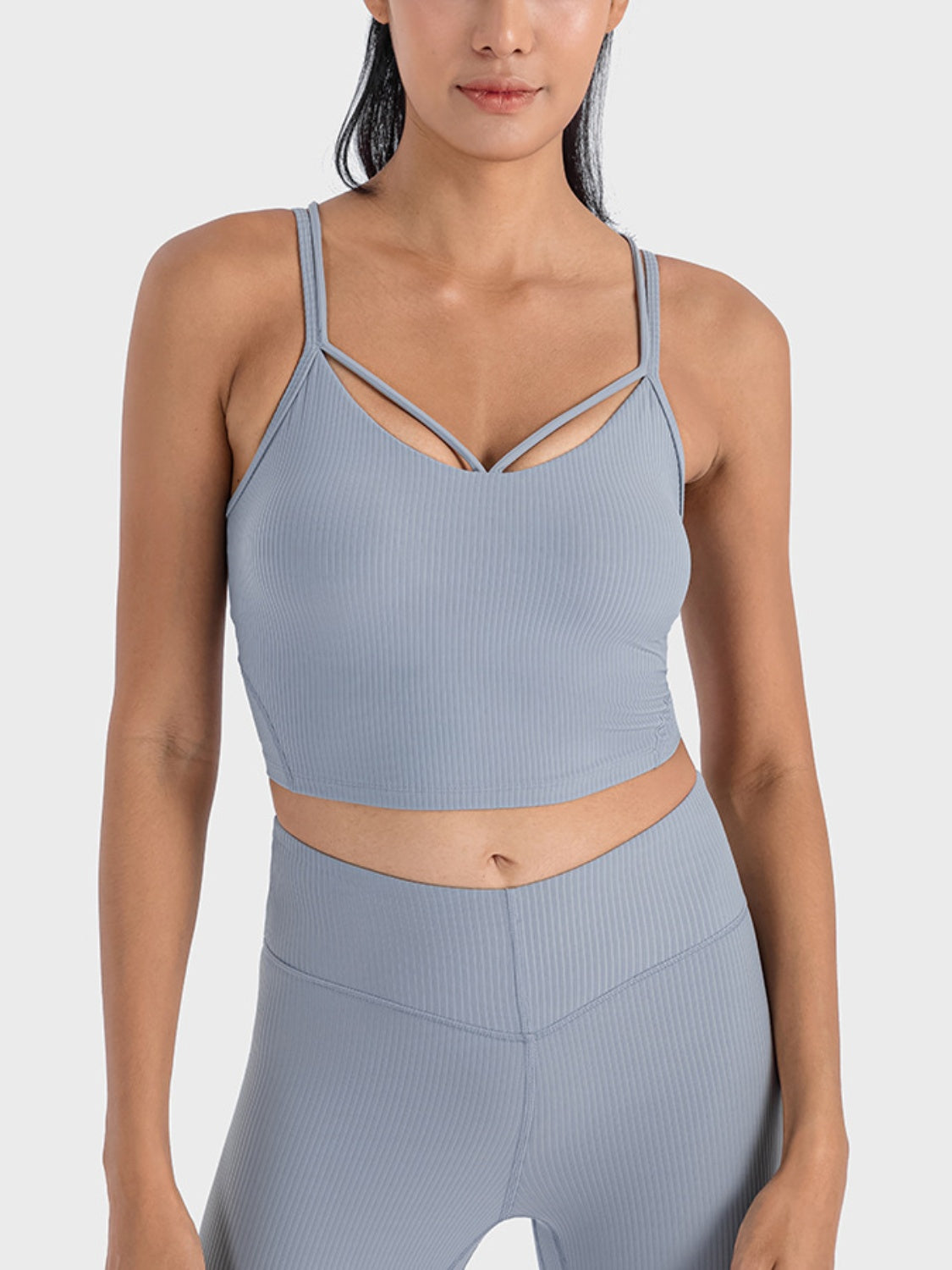 Buy heather-gray Millennia Double Strap Ribbed Sports Cami