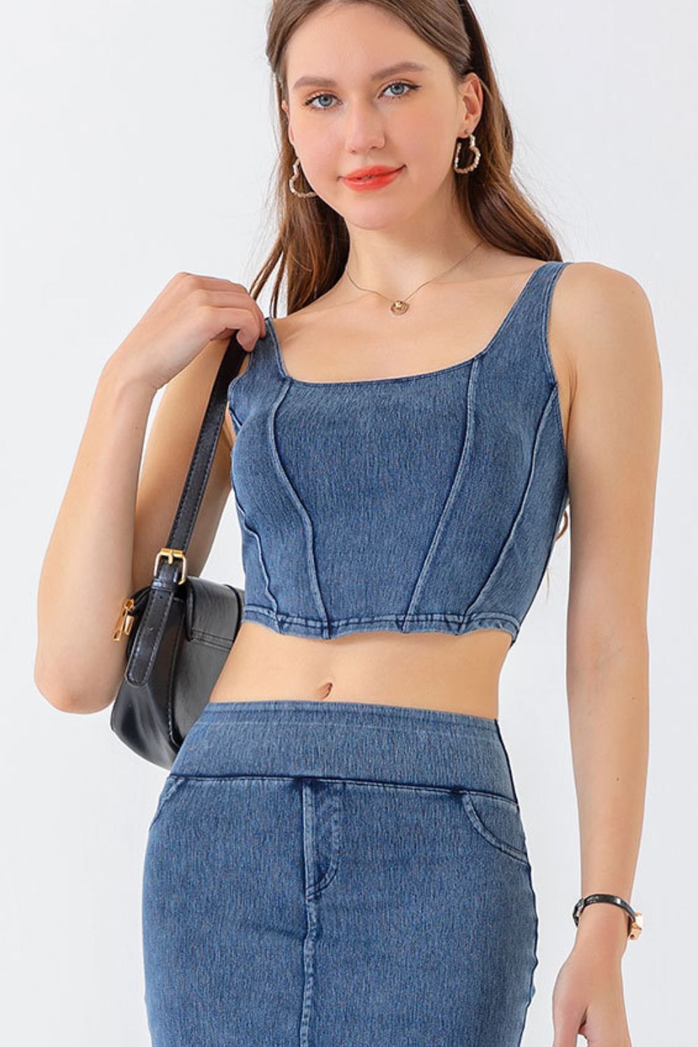 Buy medium Seam Detail Cropped Denim Tank