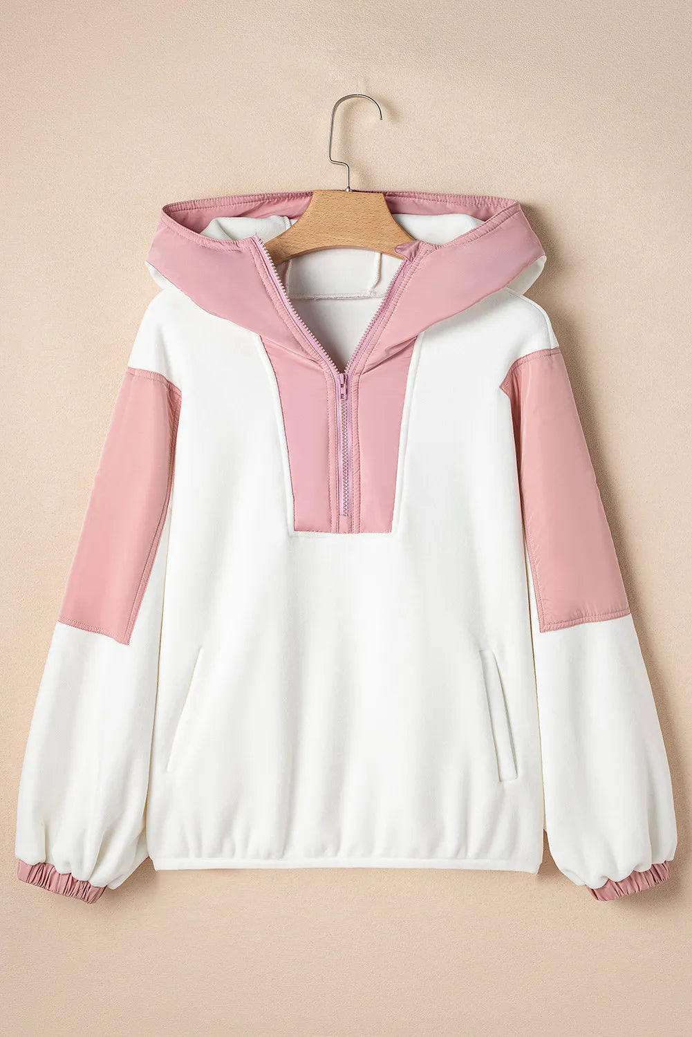 Color Block Half Zip Long Sleeve Hoodie