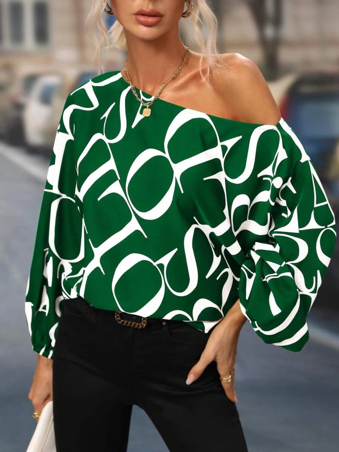 Buy green Printed Boat Neck Blouse