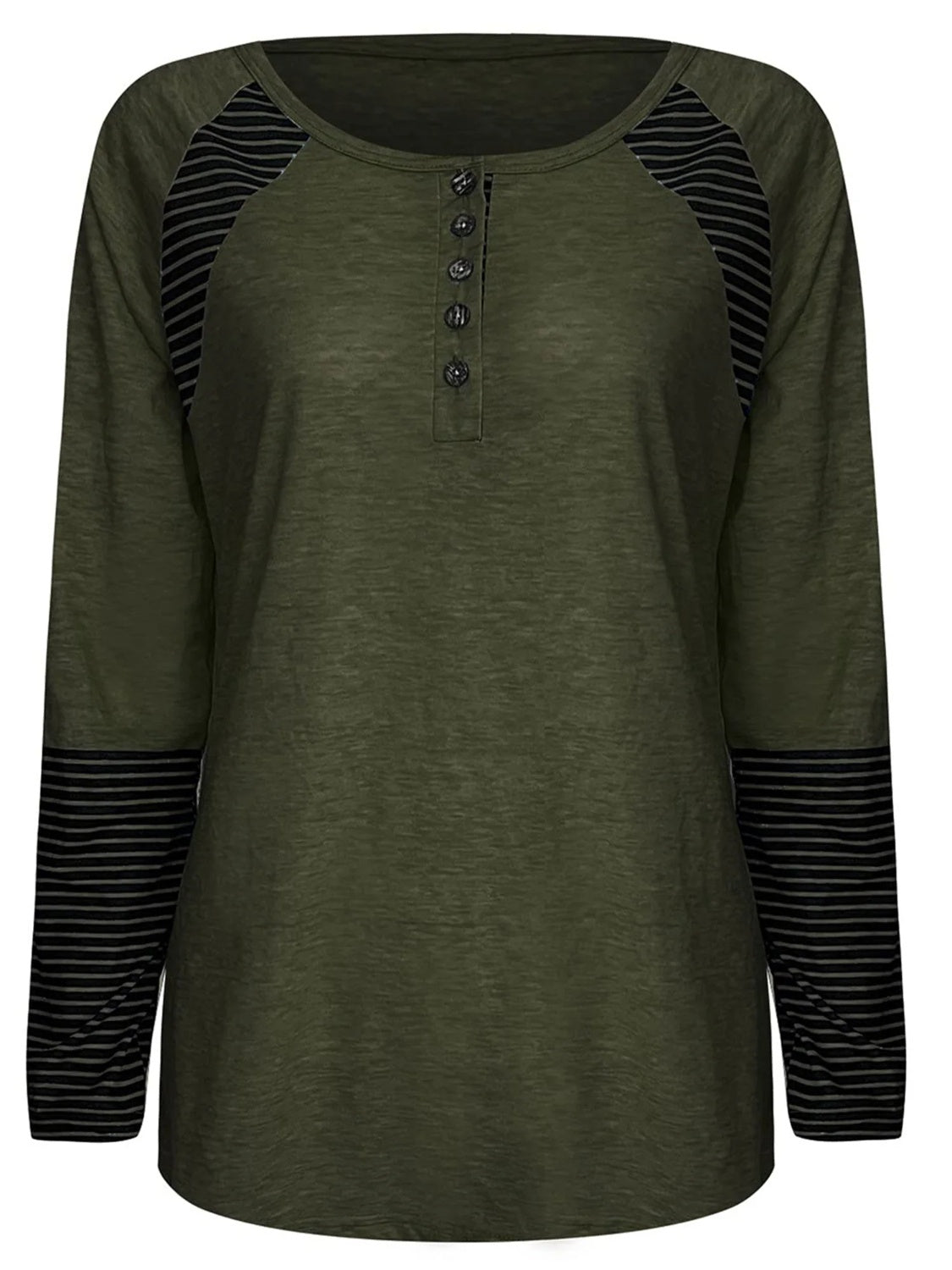 Full Size Striped Quarter Button Long Sleeve T-Shirt