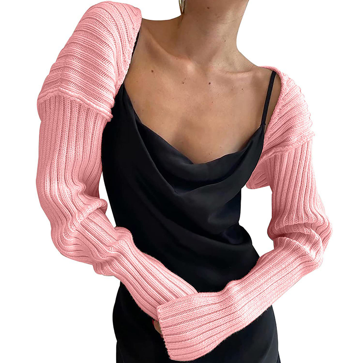 Buy blush-pink Long Sleeve Knit Bolero