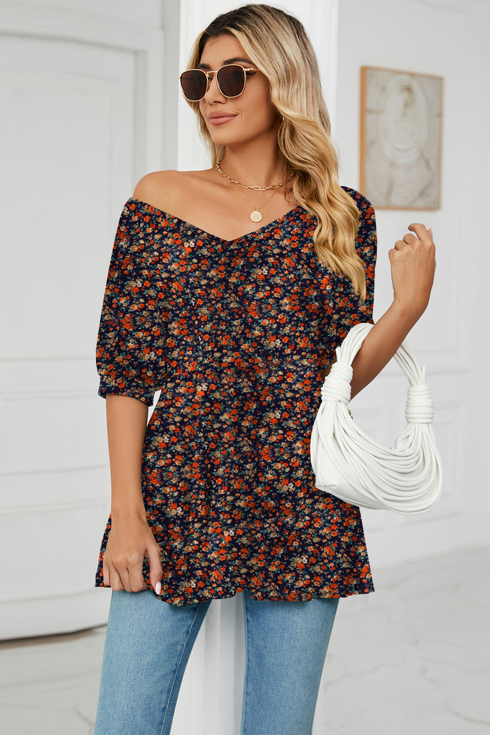 V-Neck Babydoll Blouse