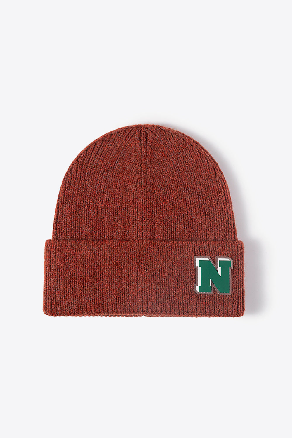 Buy rust Letter N Patch Cuffed Knit Beanie