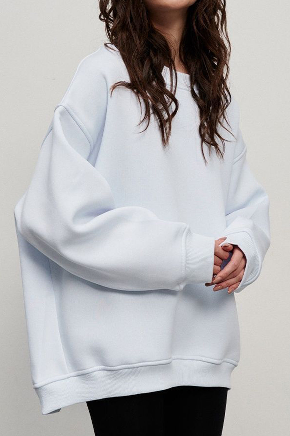 Buy white Oversize Round Neck Dropped Shoulder Sweatshirt