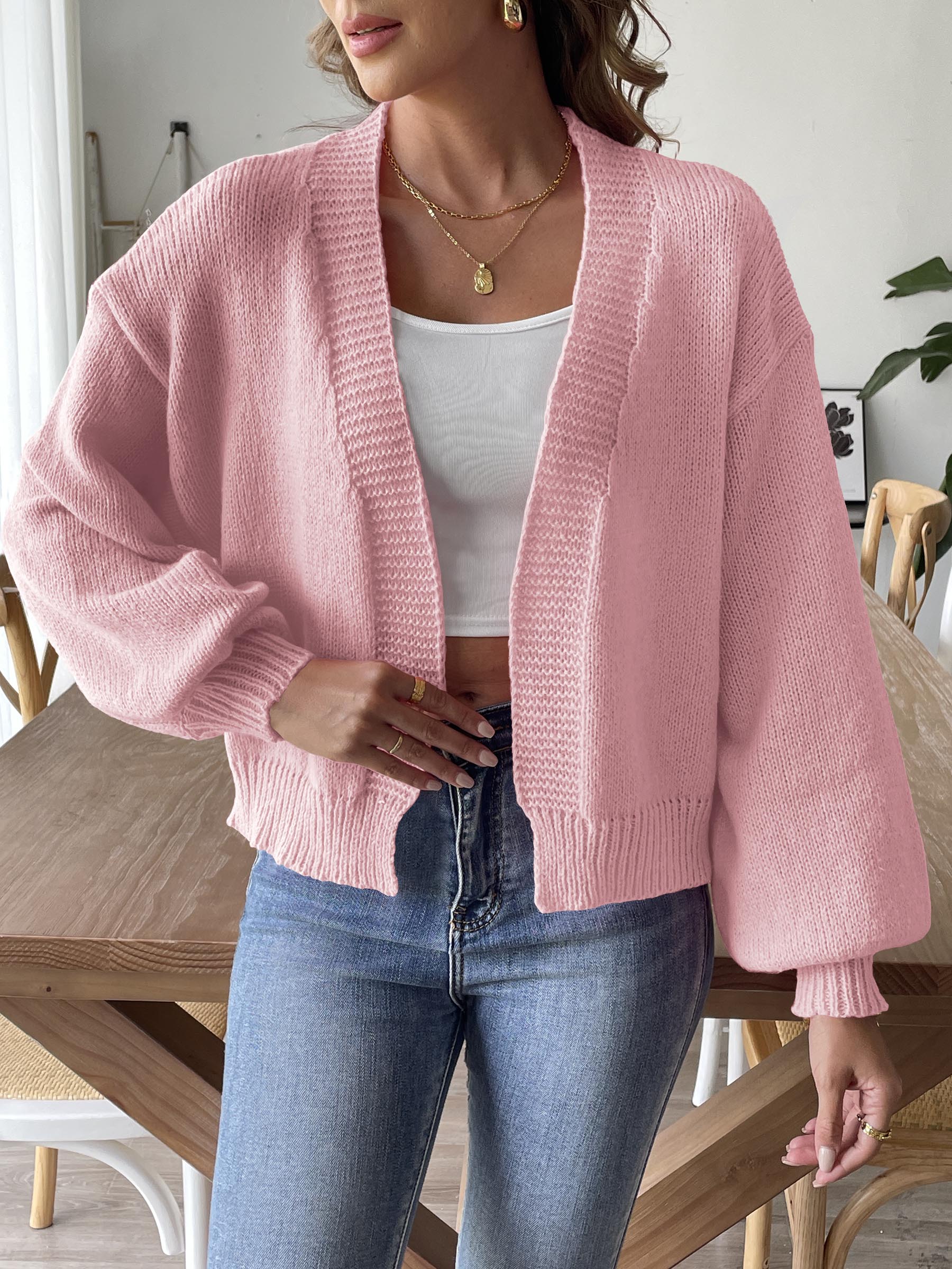 Buy dusty-pink Open Front Long Sleeve Cardigan