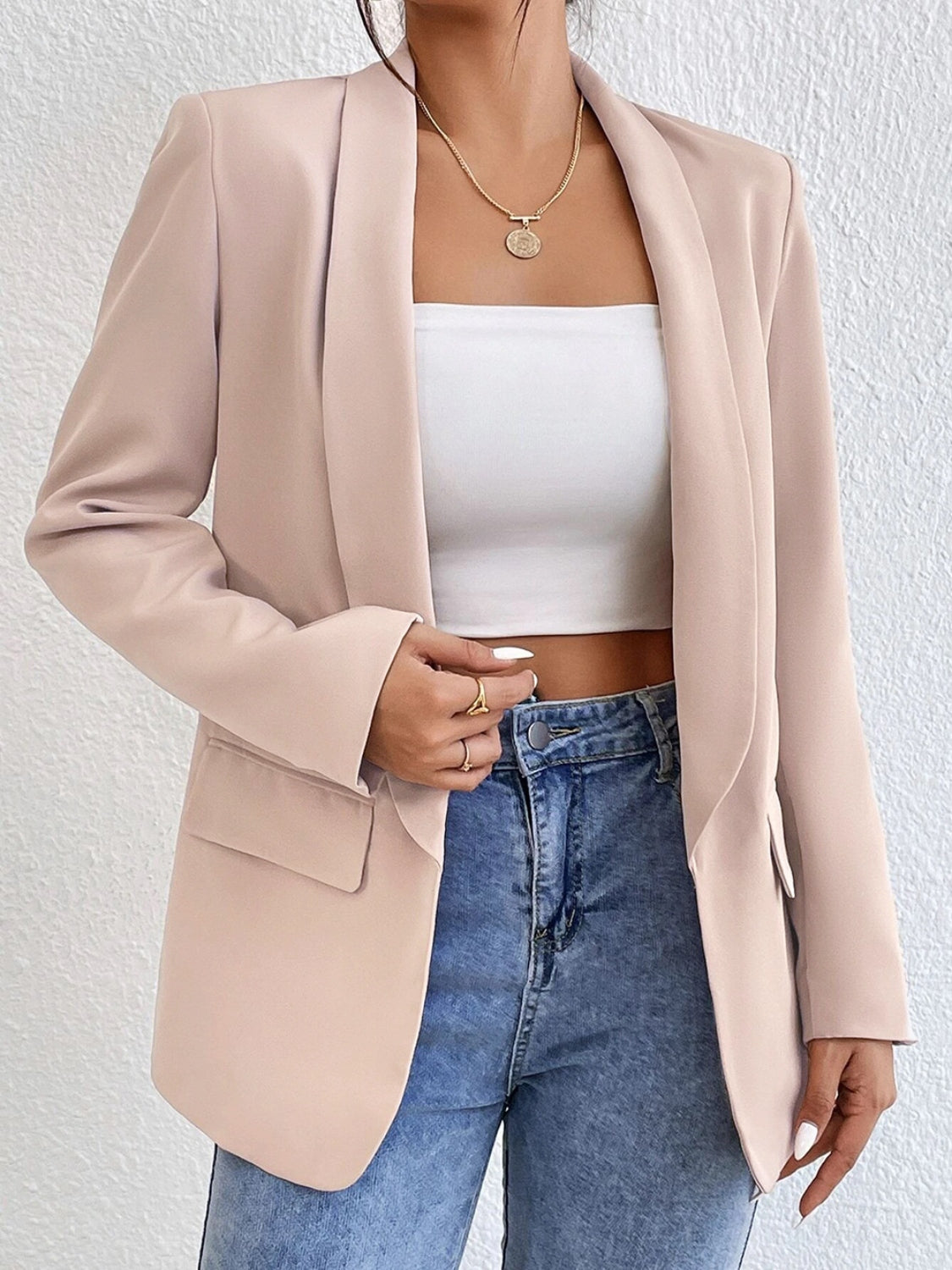 Buy dust-storm Shawl Collar Long Sleeve Blazer