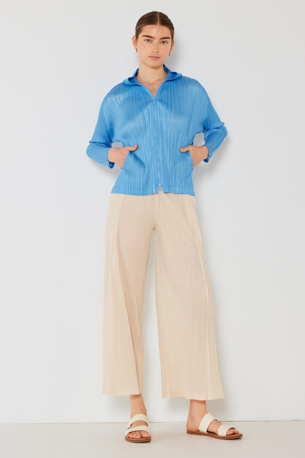 Buy beige Marina West Swim Pleated Wide-Leg Pants with Side Pleat Detail