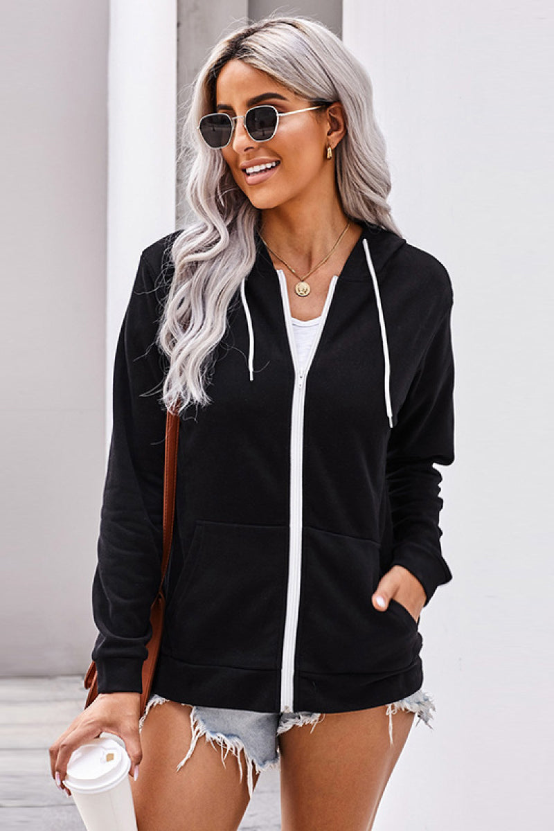 Buy black Solid Pocket Zipper Hoodie