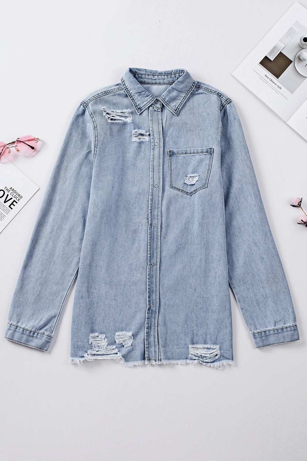 Distressed Snap Down Denim Jacket