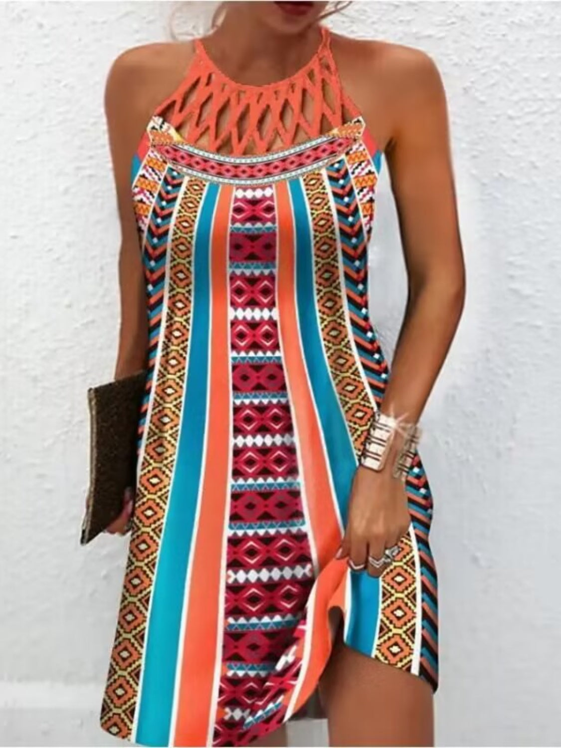 Buy multicolor Printed Grecian Neck Mini Dress