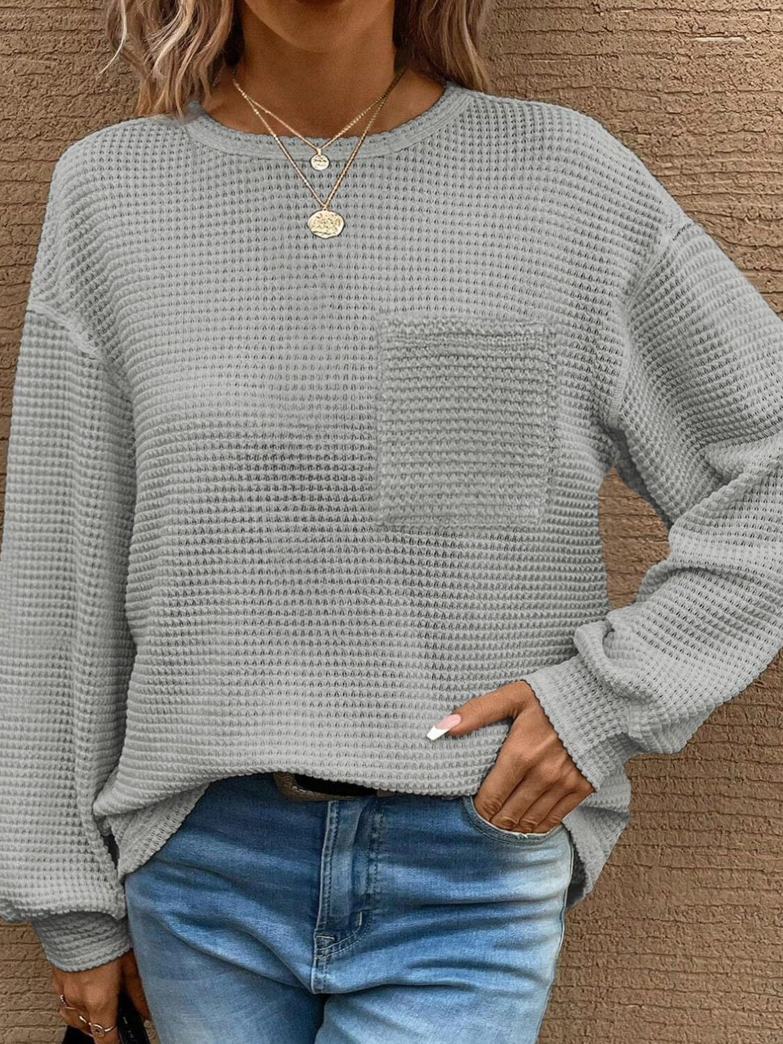 Buy gray Mandy Round Neck Long Sleeve T-Shirt