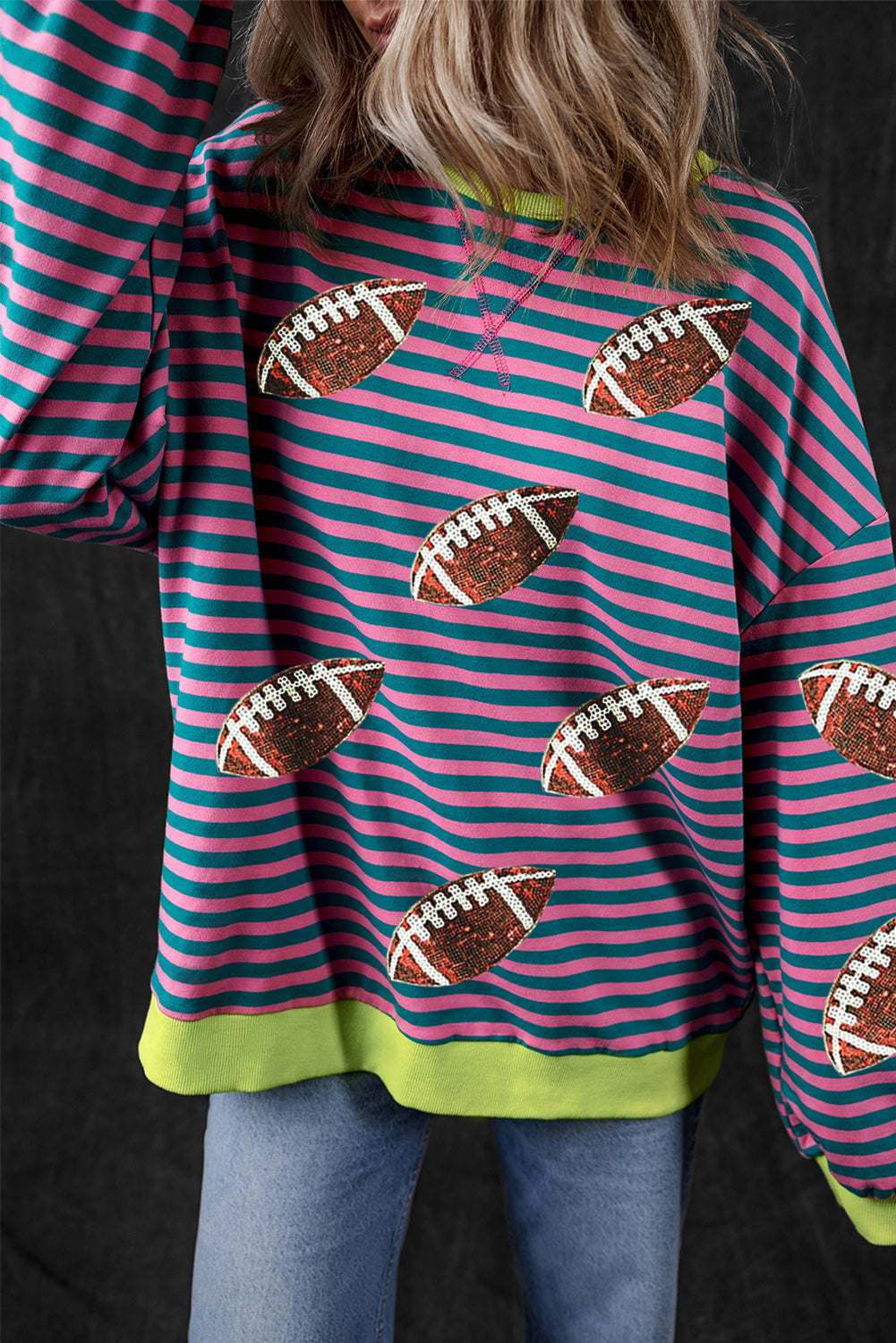 Striped Football Long Sleeve Sweatshirt