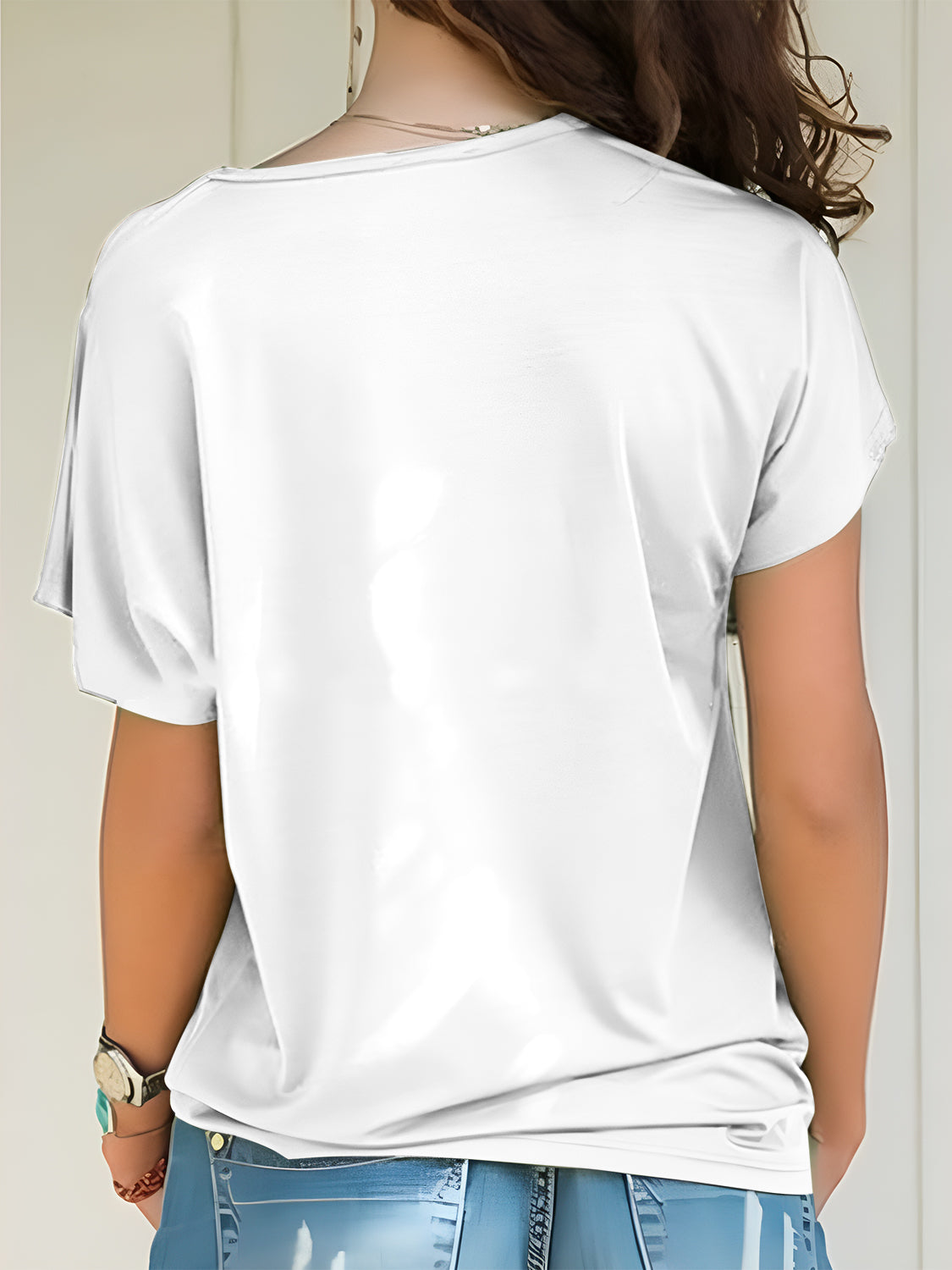 Buy white Asymmetrical Neck Short Sleeve T-Shirt