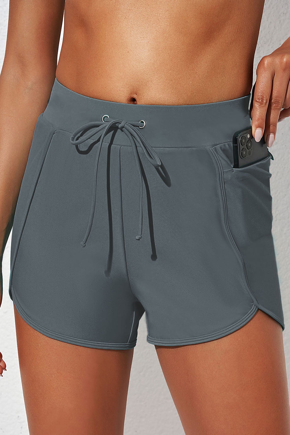 Buy charcoal Drawstring Waist Swim Shorts