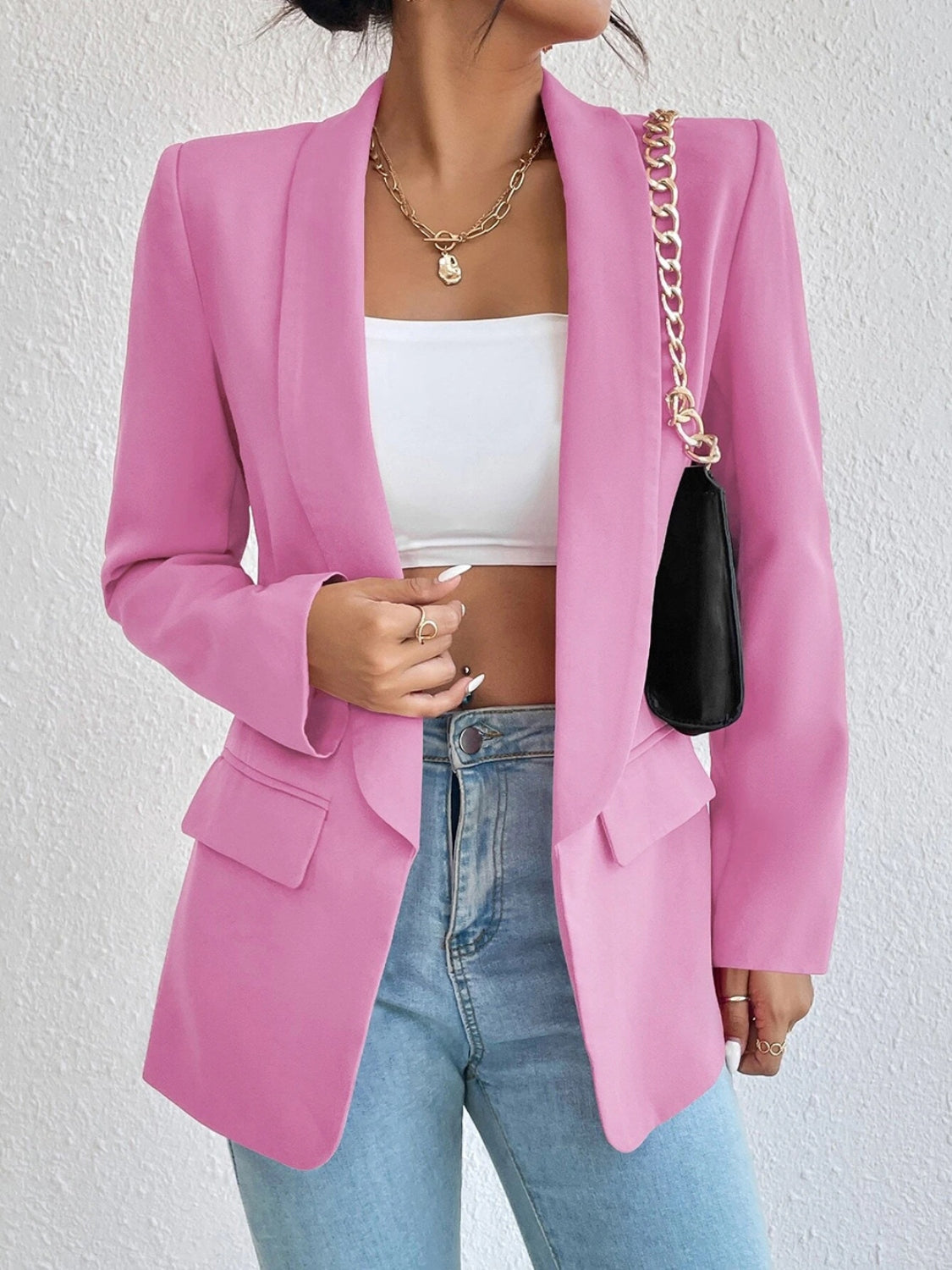 Buy blush-pink Shawl Collar Long Sleeve Blazer