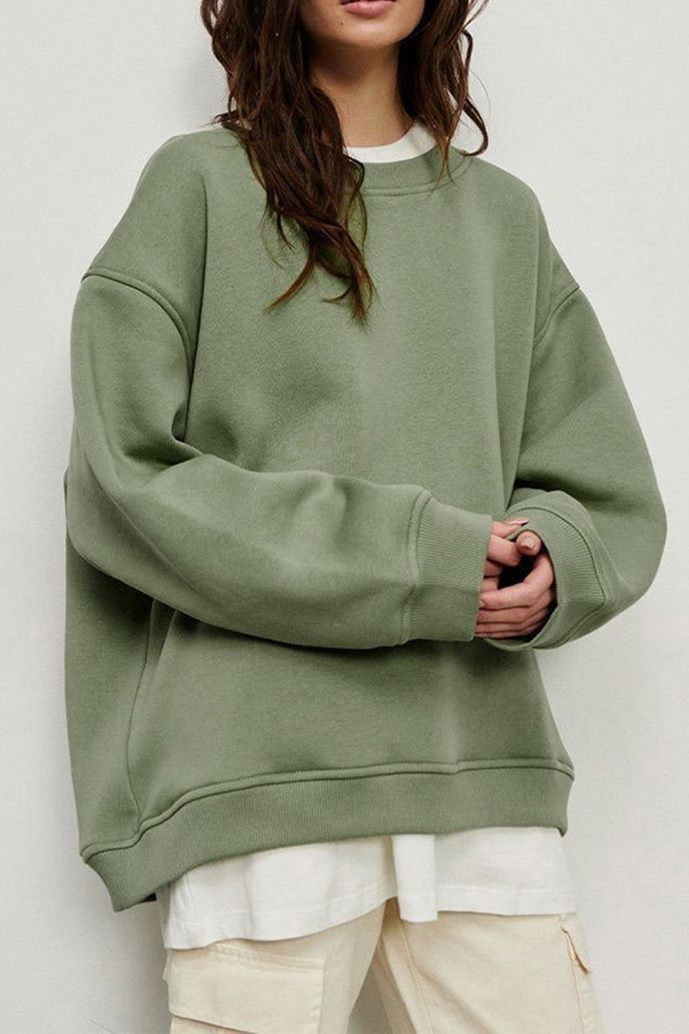 Buy sage Oversize Round Neck Dropped Shoulder Sweatshirt