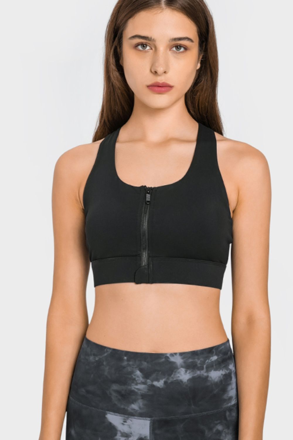 Buy black Millennia Zip Up Racerback Sports Bra