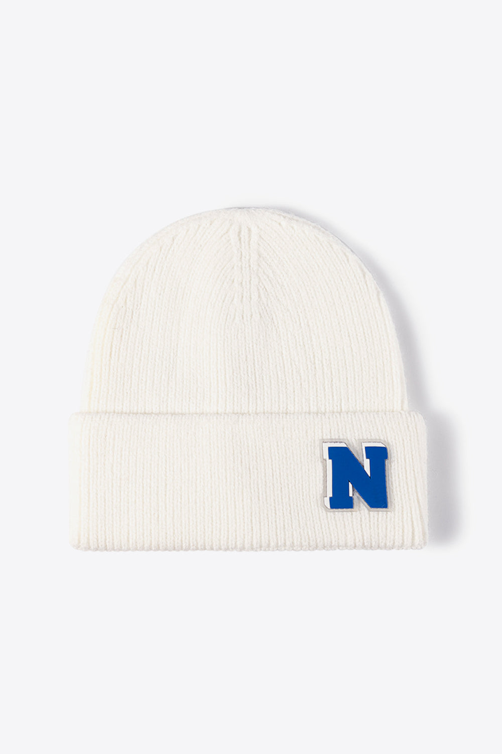 Buy white Letter N Patch Cuffed Knit Beanie