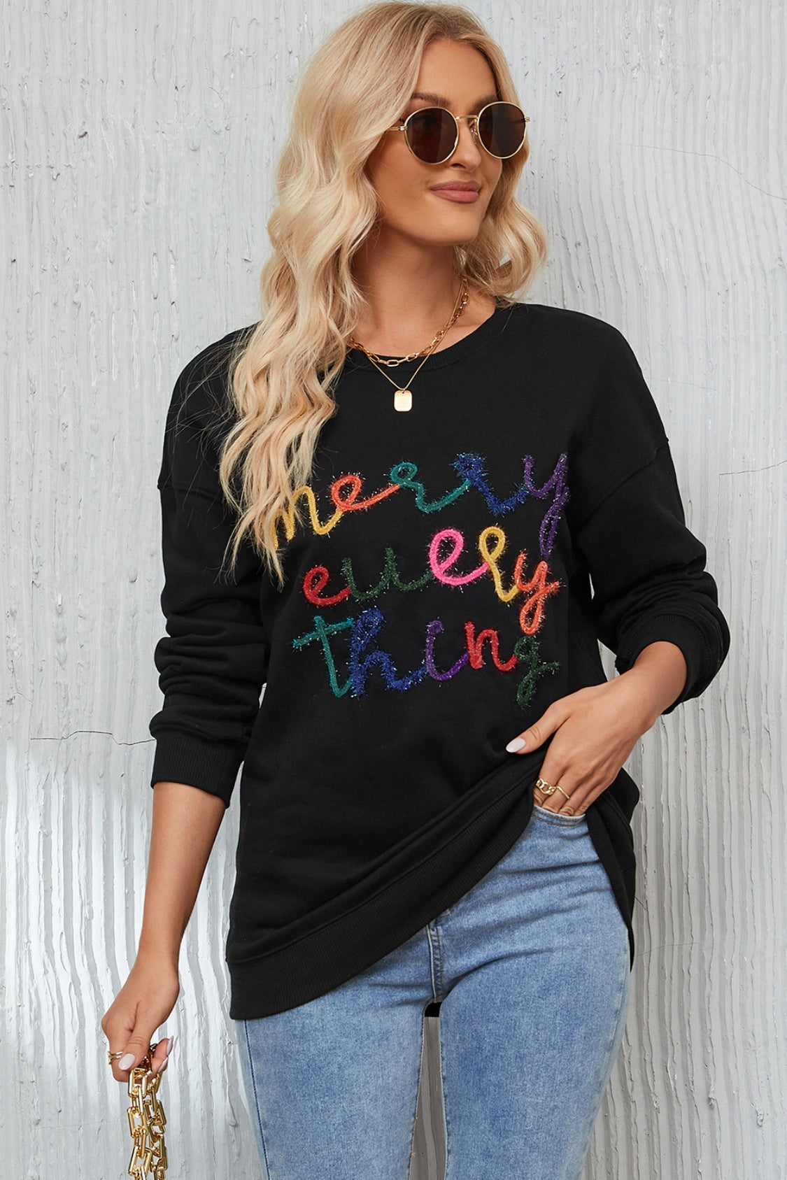 Buy black Letter Graphic Dropped Shoulder Sweatshirt