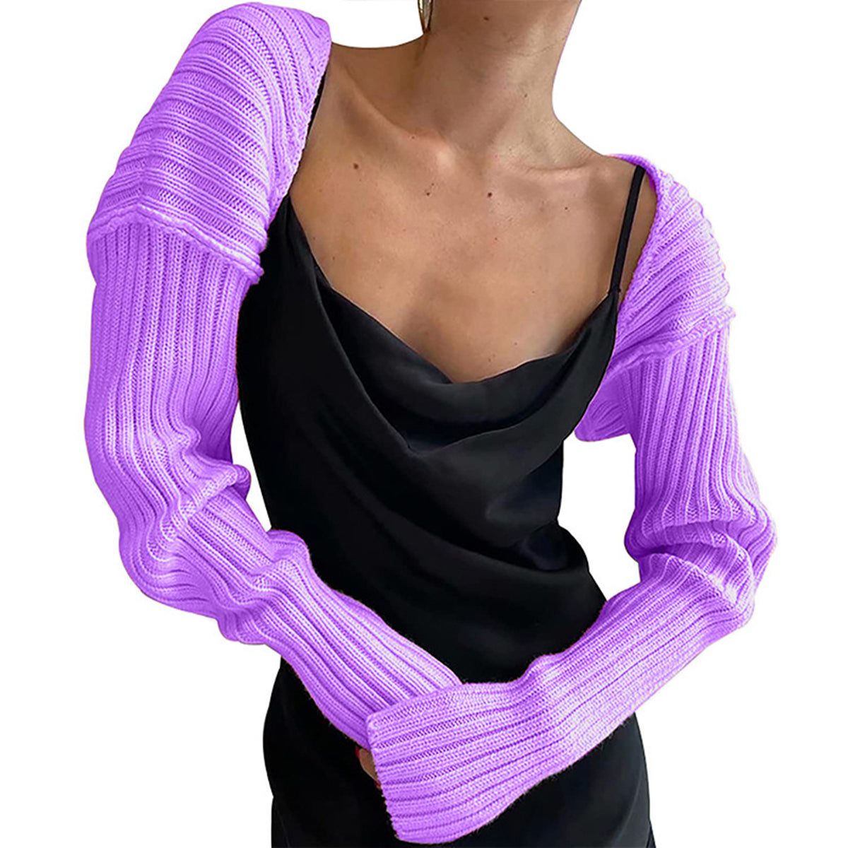 Buy lavender Long Sleeve Knit Bolero