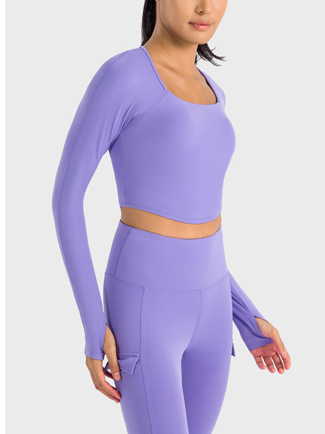 Buy periwinkle Millennia Square Neck Long Sleeve Cropped Sports Top