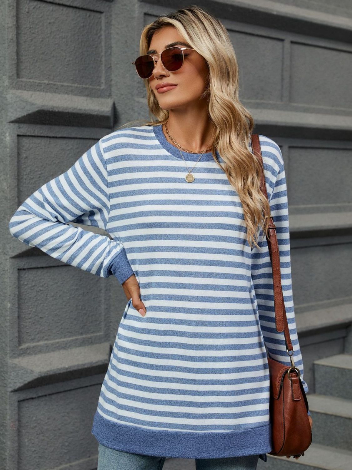 Striped Round Neck Long Sleeve T-Shirt