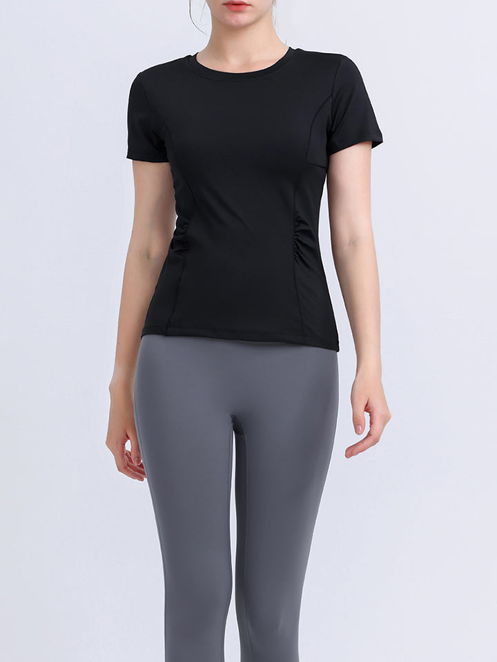 Buy black Round Neck Short Sleeve Active Top