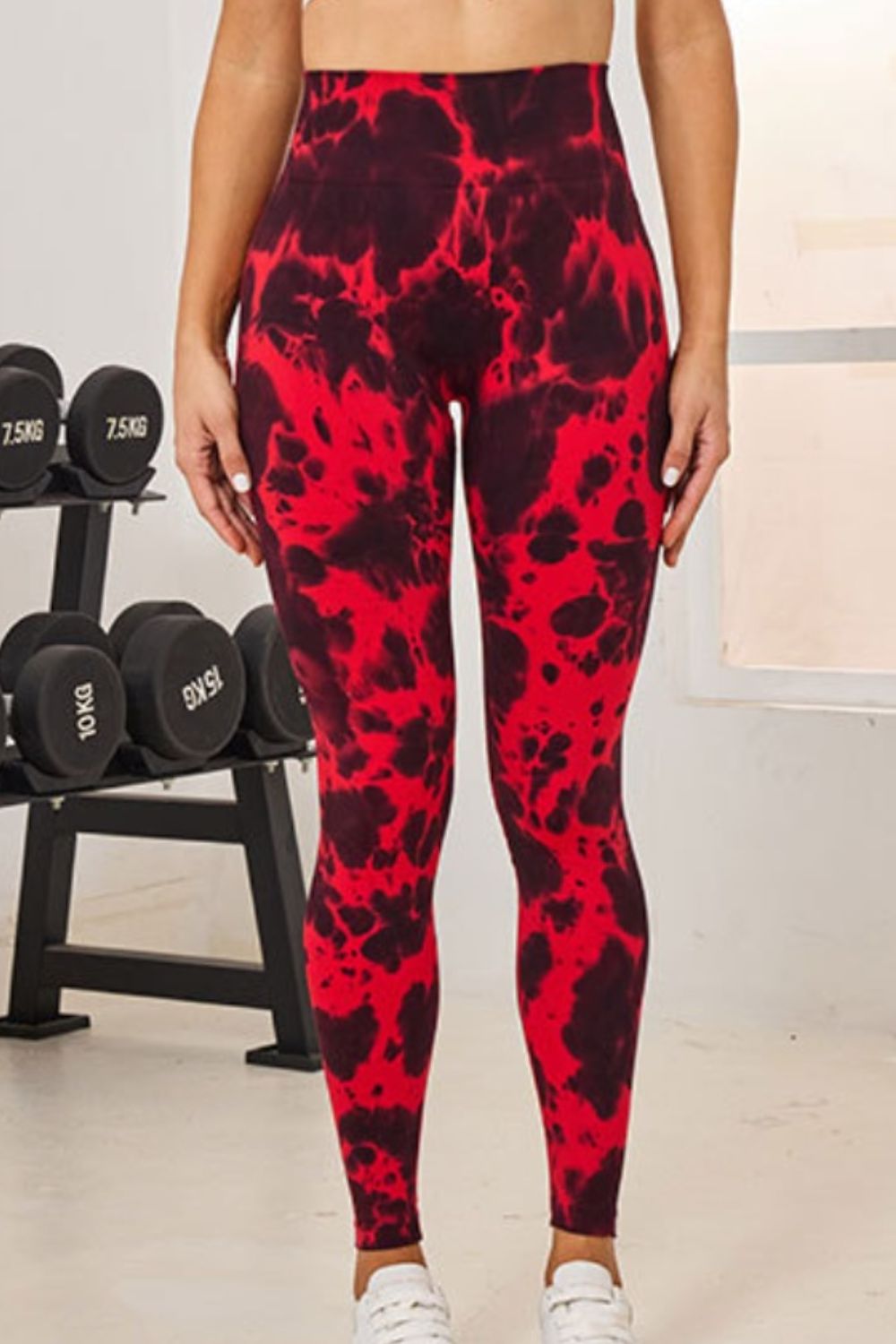 Buy deep-red Tie-Dye High Waist Active Leggings