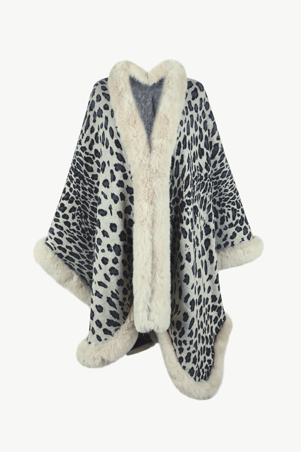 Buy beige Leopard Open Front Poncho