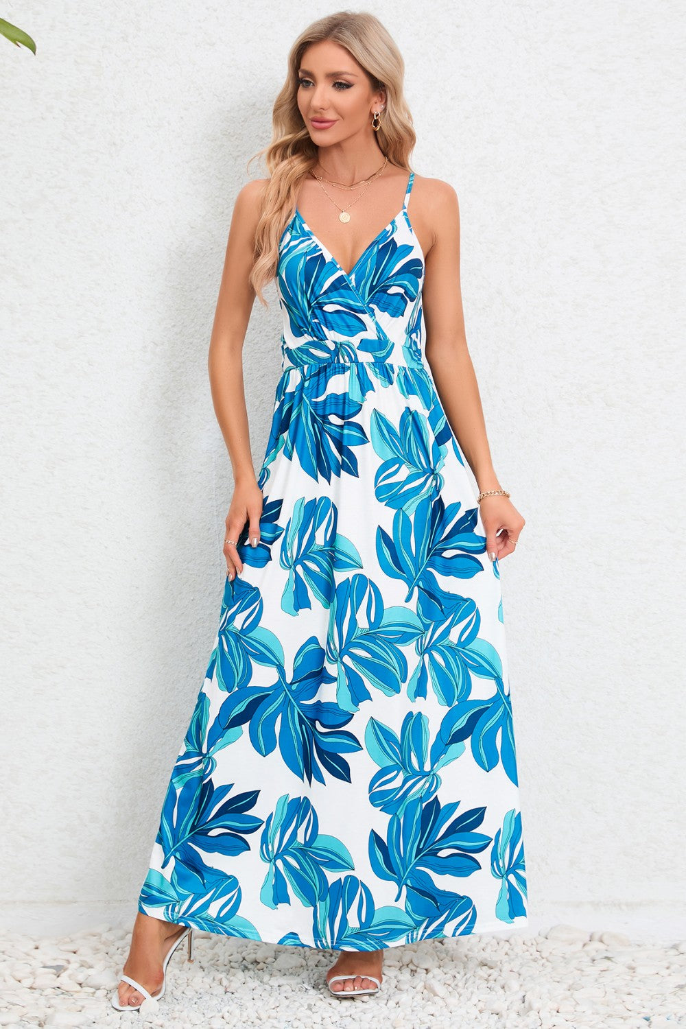 Buy cerulean Printed Surplice Maxi Cami Dress