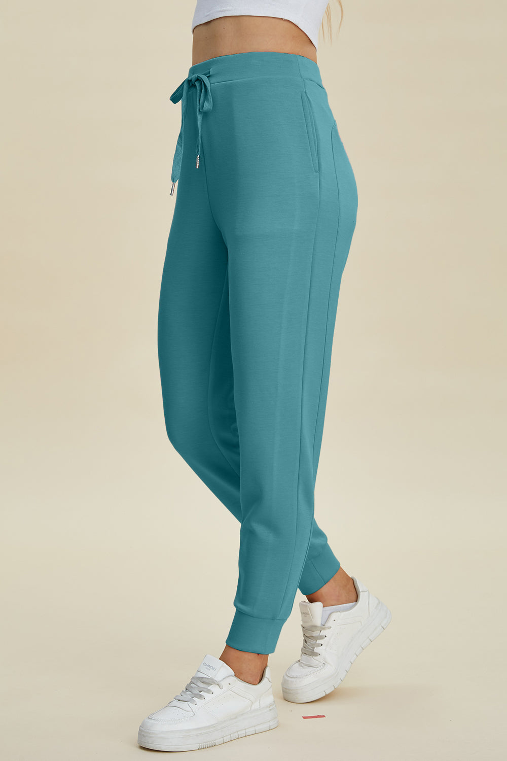 Buy teal Basic Bae Full Size Air Scuba Drawstring High Waist Joggers