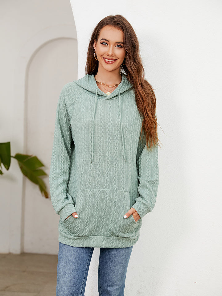 Buy gum-leaf Raglan Sleeve Front Pocket Hoodie