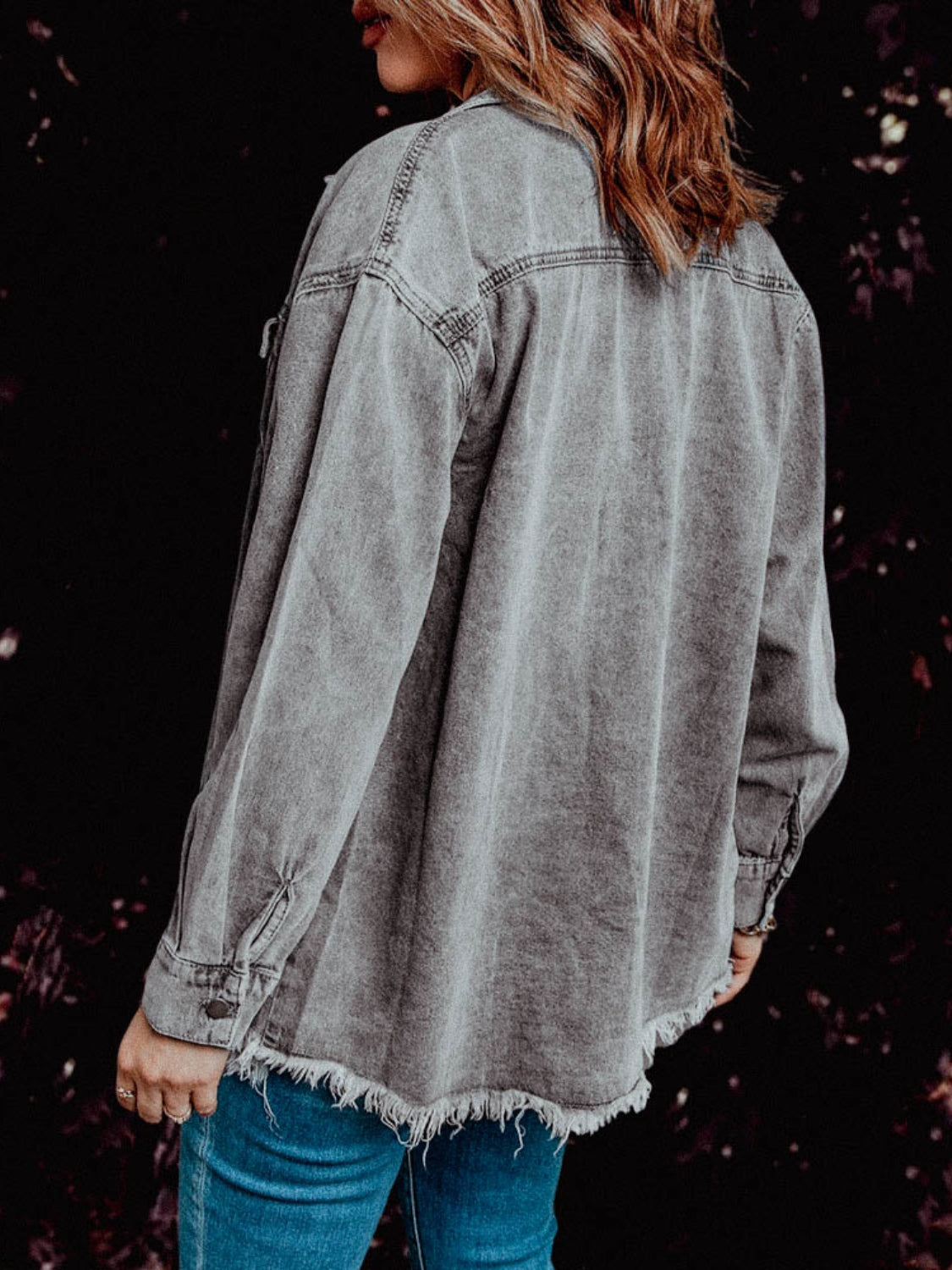 MeiMei Frayed Hem Collared Denim Jacket