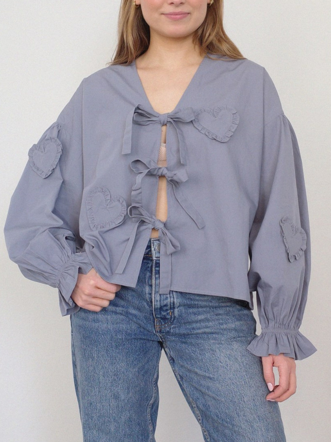 Buy lavender Tied Flounce Sleeve Blouse