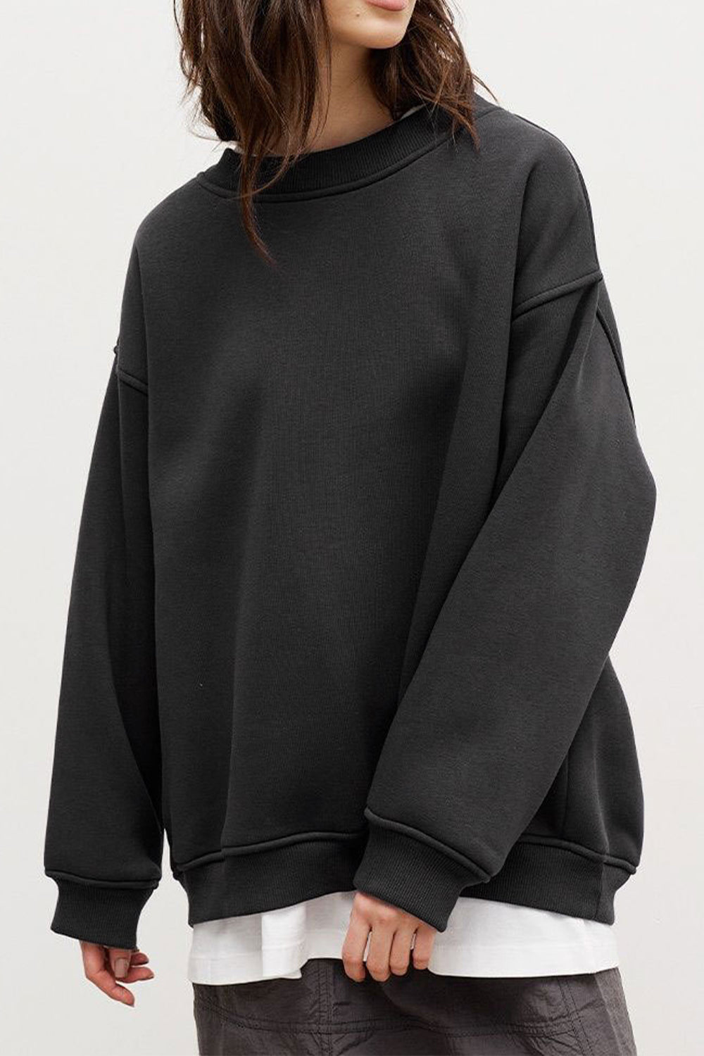 Buy charcoal Oversize Round Neck Dropped Shoulder Sweatshirt