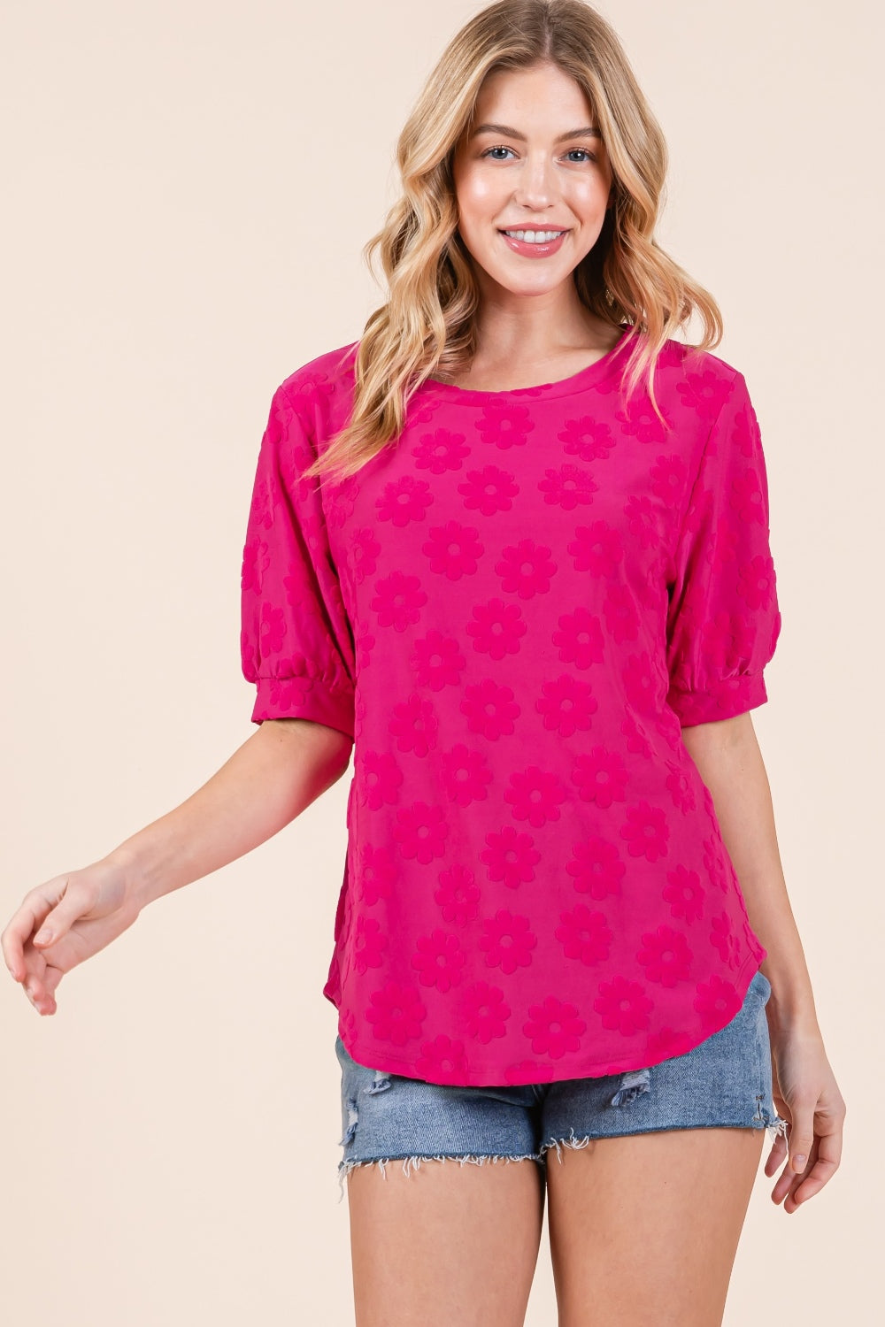 BOMBOM Textured Floral Pattern Top