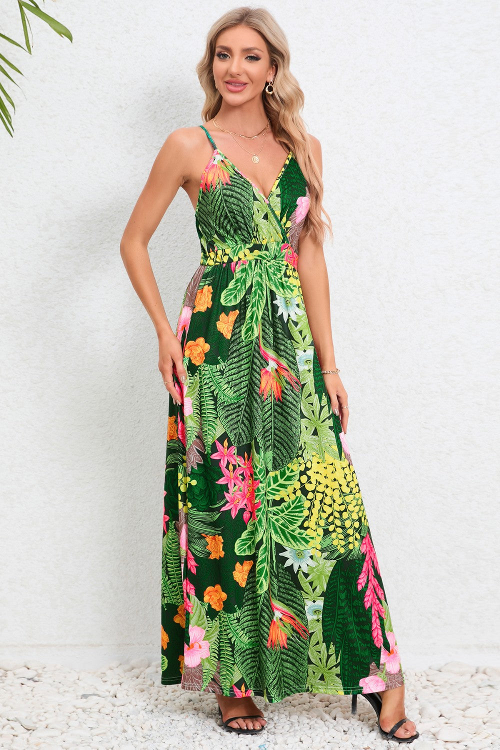 Buy green Printed Surplice Maxi Cami Dress