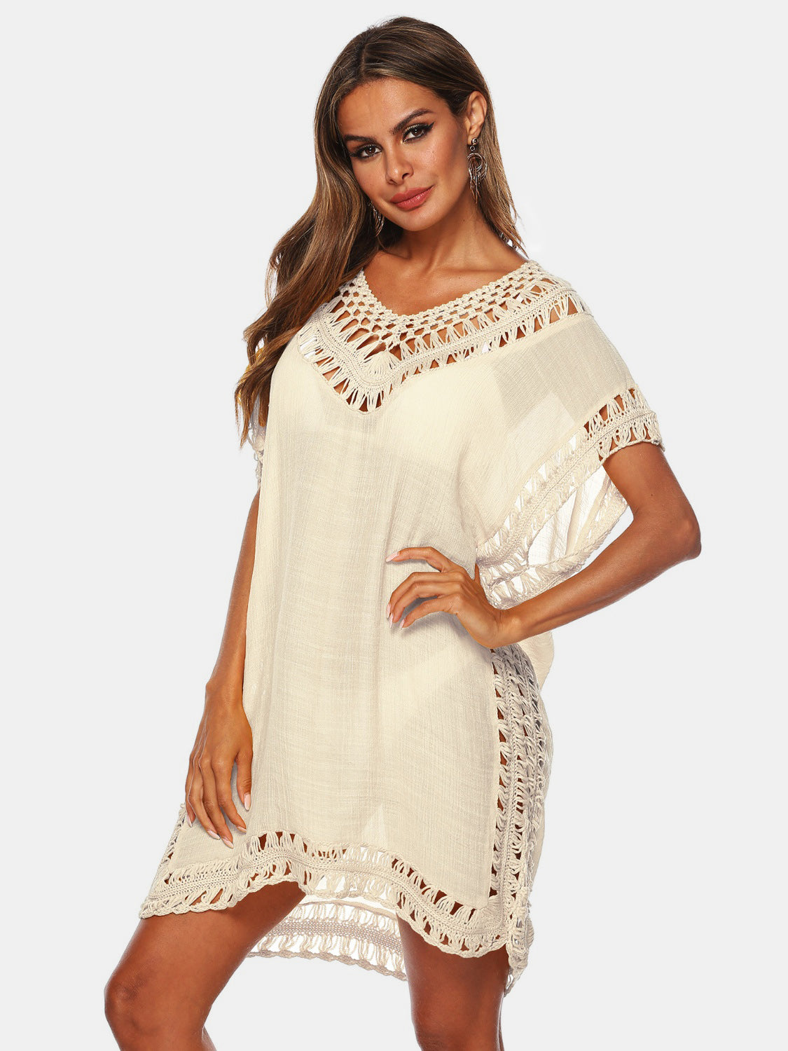 Buy light-yellow Cutout V-Neck Short Sleeve Cover-Up