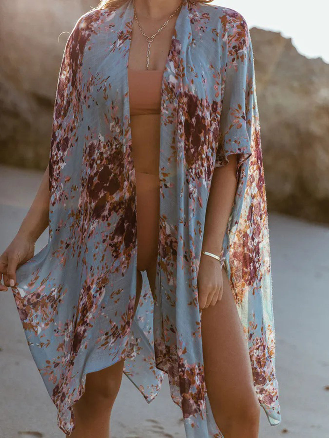 Buy light-blue Lovelet Printed Open Front Cover-Up